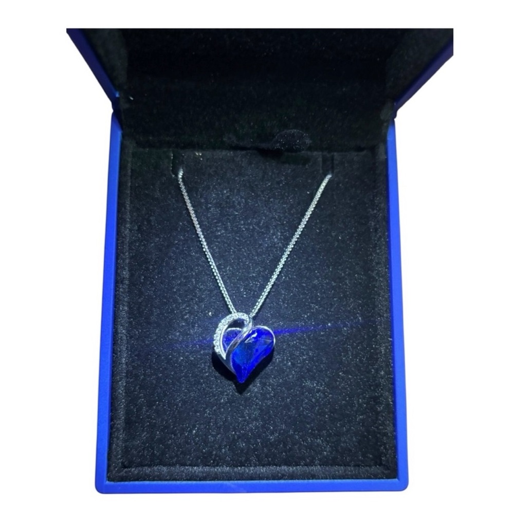 Blue Heart Necklace 925 Sterling Silver. Love Heart Necklace 20 Inches